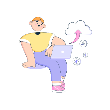 Man with laptop uploading files to cloud PNG, SVG