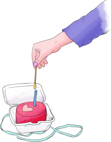 Hand lighting a candle on a small cake PNG, SVG