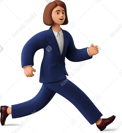 3D businesswoman in blue suit running PNG, SVG