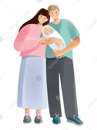 Young parents with a child Illustration in PNG, SVG