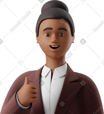 3D close up of black businesswoman in brown suit showing thumbs up PNG, SVG