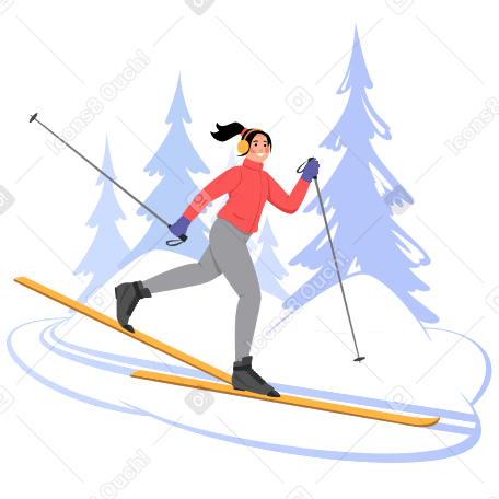 Girl skiing in the woods Illustration in PNG, SVG
