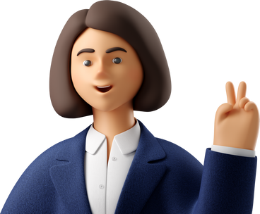 close up of businesswoman in blue suit with peace sign hand PNG, SVG