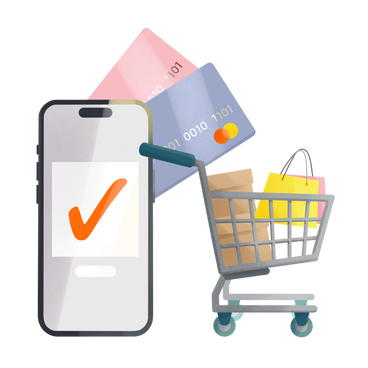 Delivery of goods from the store using a mobile phone and credit cards PNG, SVG