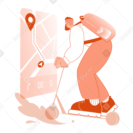 Homme sur une trottinette utilisant une carte holographique pour la navigation PNG, SVG