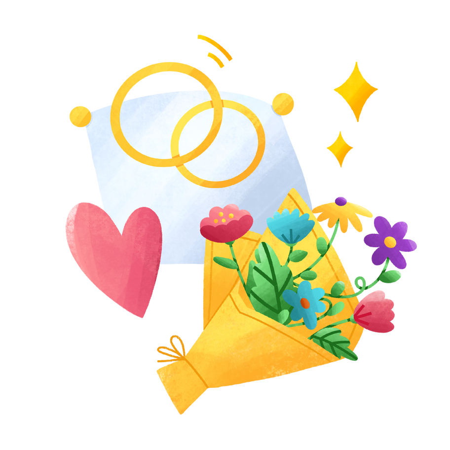 枕の上のリングと花の花束との結婚式の日 の