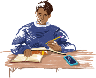 Young man studying PNG, SVG
