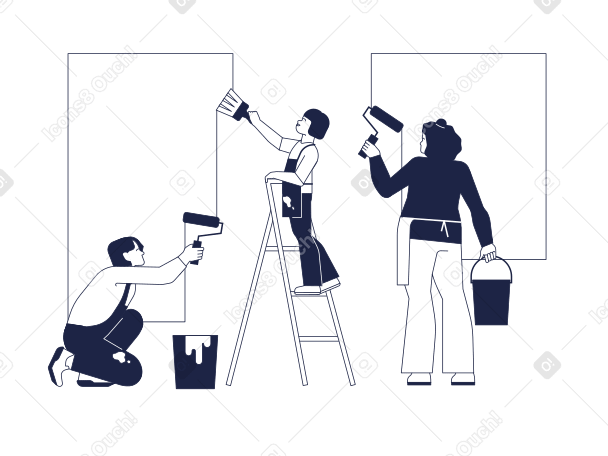 Dad, mom and daughter paint the walls Illustration in PNG, SVG