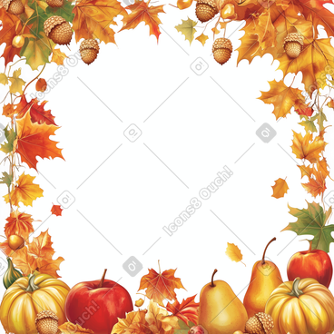 Frame with autumn leaves, apples, pears and pumpkins PNG, SVG