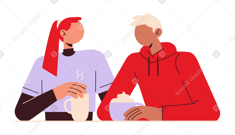 Woman and a man drink coffee PNG, SVG