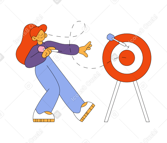 Girl throws dart at the dartboard Illustration in PNG, SVG