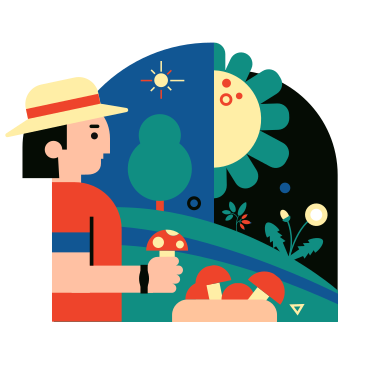 Man picking mushrooms in the forest PNG, SVG