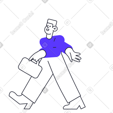 Walking man in blue sweater holding briefcase动态插图，格式有GIF、Lottie (JSON)、AE