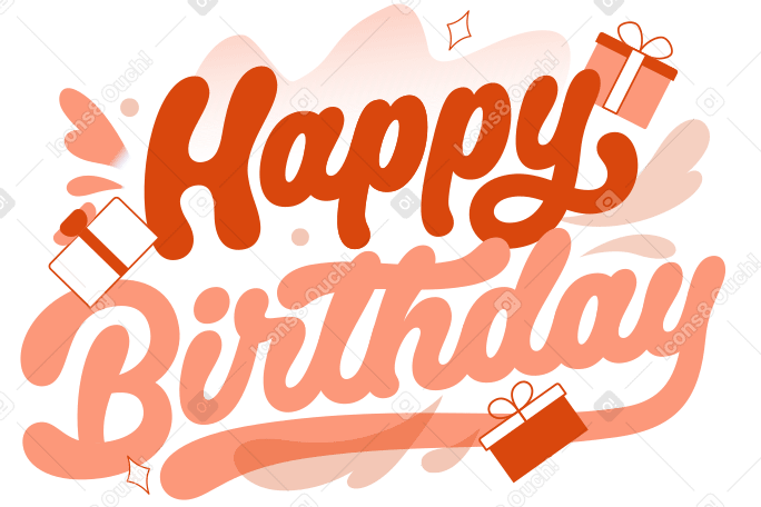 Lettering Happy Birthday with gifts and pastel clouds text PNG, SVG