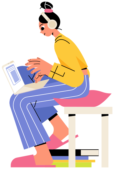Girl working on laptop animated illustration in GIF, Lottie (JSON), AE