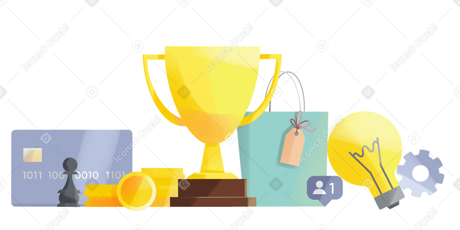 Winner cup with money and gift Illustration in PNG, SVG