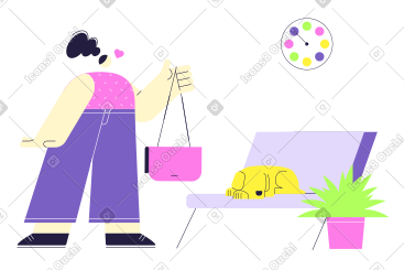 女人回家后看到心爱的宠物狗 PNG, SVG