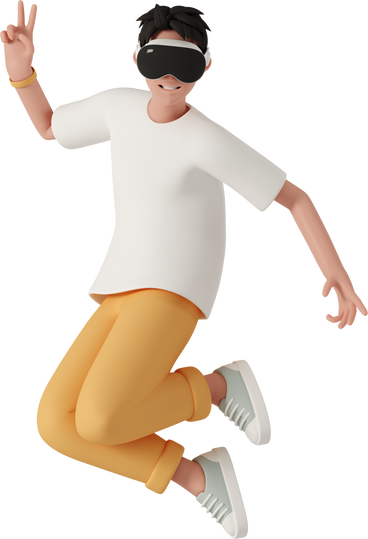jumping man in vr glasses shows v-sign PNG, SVG