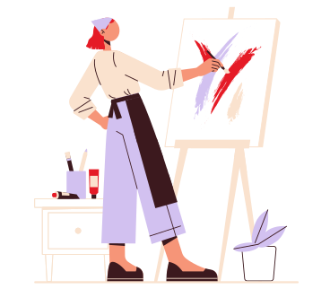 Woman drawing an abstract picture PNG, SVG
