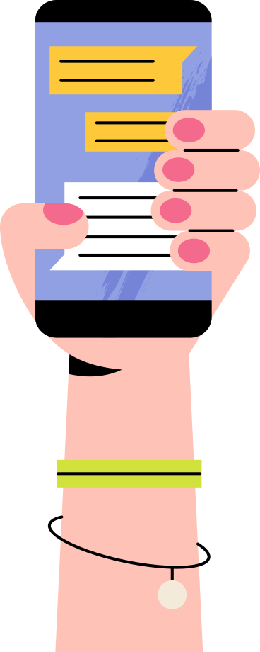 Illustration animée Main féminine tenant un téléphone portable avec correspondance aux formats GIF, Lottie (JSON) et AE