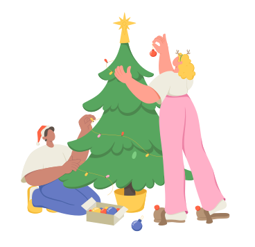 People decorating a Christmas tree PNG, SVG