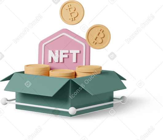 3D nft box bitcoin Illustration in PNG, SVG