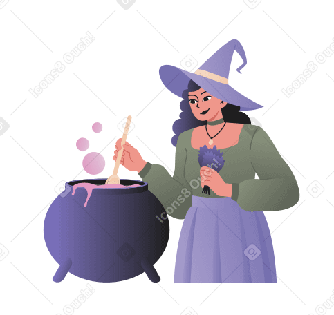 Sorcière d'halloween préparant une potion PNG, SVG