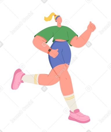 Ilustración animada de Mujer con rastreador de fitness para correr en GIF, Lottie (JSON), AE