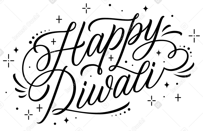 Schriftzug „happy diwali“ mit geschwungenen elementen PNG, SVG