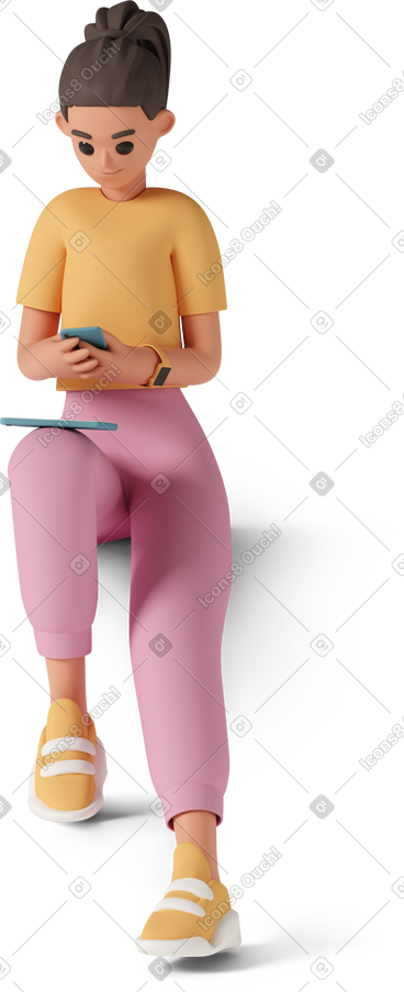 年轻女子坐在腿上，手里拿着平板电脑 PNG, SVG