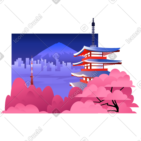 以东京景点为背景的夜景 PNG, SVG