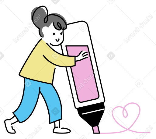 Mujer joven dibujando un corazón con marcador PNG, SVG