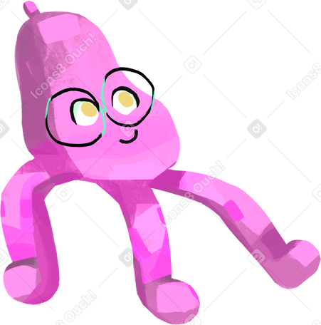 pink octopus monster with glasses Illustration in PNG, SVG