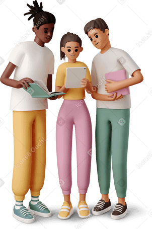 3D young people with gadgets Illustration in PNG, SVG