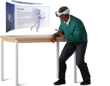 man in vr headset looking at astronaut PNG, SVG