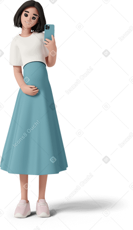 3D pregnant woman taking selfie on smart phone PNG、SVG