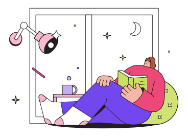 Woman reading a book at night sitting on the window PNG, SVG