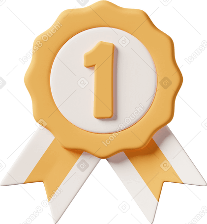 3D First place badge with two ribbons PNG, SVG