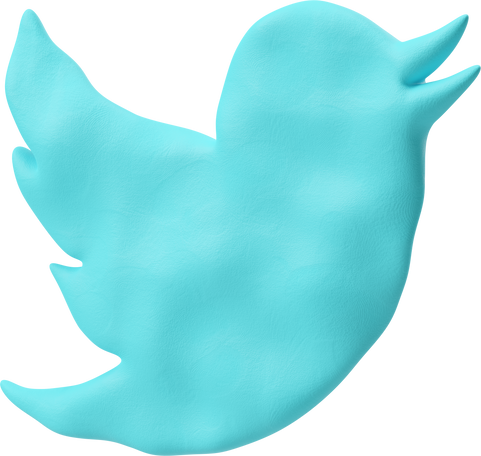 3D Vista di tre quarti di un logo twitter azzurro PNG, SVG