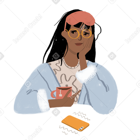 Tired sleepy girl annoyed by the calling phone PNG, SVG
