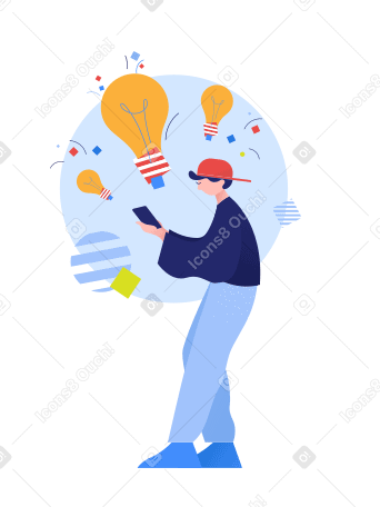 Man with phone creating ideas PNG, SVG