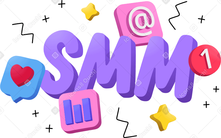 Texto smm com letras de ícones e rabiscos PNG, SVG