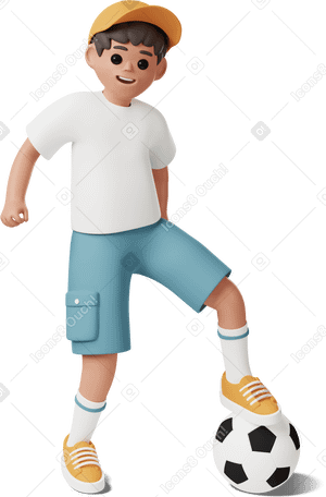 3D joyful boy playing football PNG、SVG