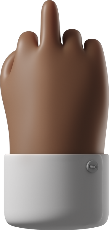 Dark brown skin hand in white shirt showing middle finger PNG, SVG