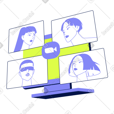 Holographic screen with online team meeting PNG, SVG