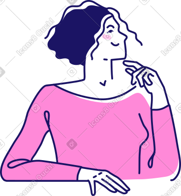 Woman sitting with chin on hand PNG, SVG