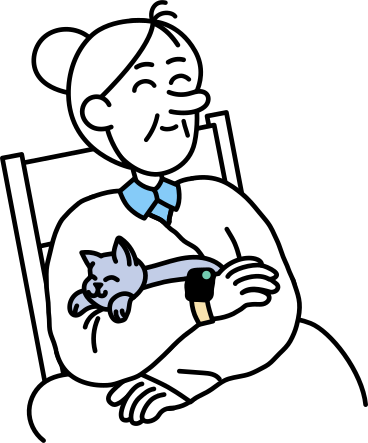고양이와 스마트워치를 들고 있는 노부인 PNG, SVG