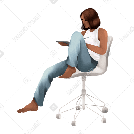 Woman working on a tablet Illustration in PNG, SVG