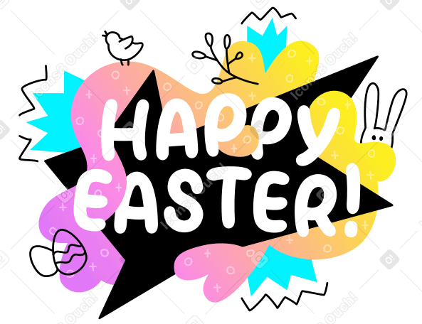 Happy Easter lettering colorful with doodles PNG, SVG