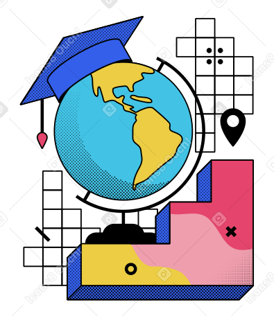 地球儀を使って地理を勉強する PNG、SVG